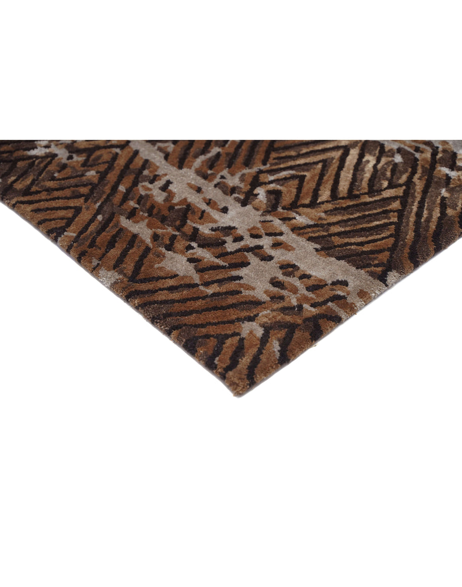 B E Z I E R luxury handmade rug by Cherom in brown New Zealand wool with contemporary design.