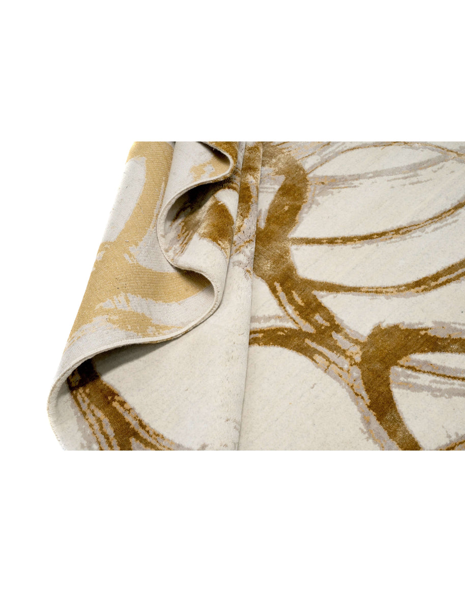 C O R E M luxury handmade rug by Cherom, modern design, New Zealand wool, ivory and gold tones.