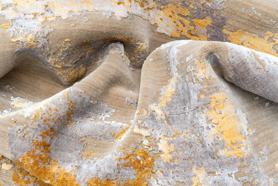 A S T O N - G O L D luxury handmade rug by Cherom, featuring gold and neutral tones in wool and viscose.