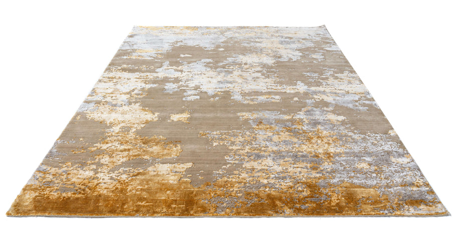 A S T O N - G O L D luxury handmade rug by Cherom in gold and grey New Zealand wool, contemporary design.