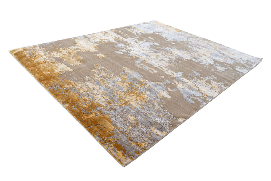 A S T O N - G O L D luxury handmade rug by Cherom in gold and grey New Zealand wool