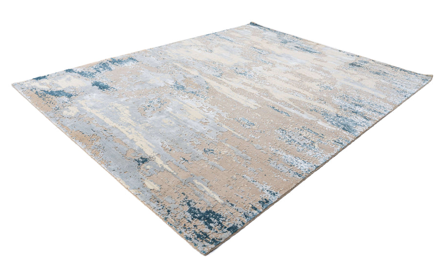 B E R E T T A luxury handmade rug by Cherom in blue and beige New Zealand wool with contemporary design.