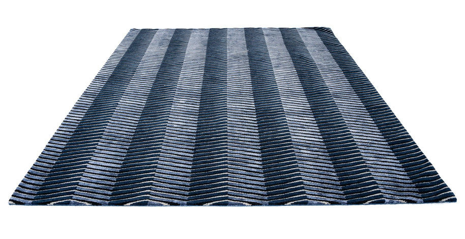 E L L I P S E luxury handmade rug by Cherom, modern rug in navy wool and bamboo silk.