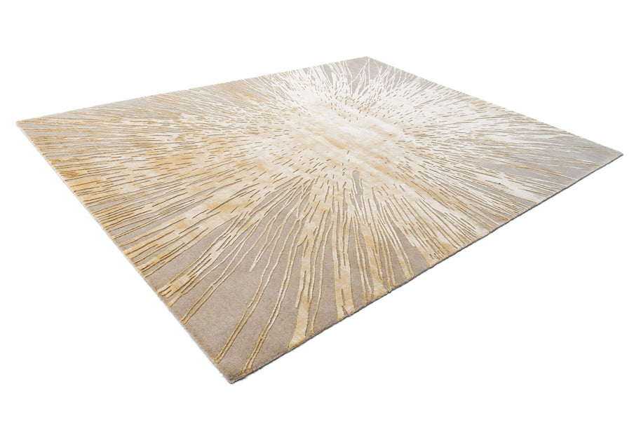 S U N B U R S T luxury handmade rug by Cherom in beige New Zealand wool, modern contemporary design.