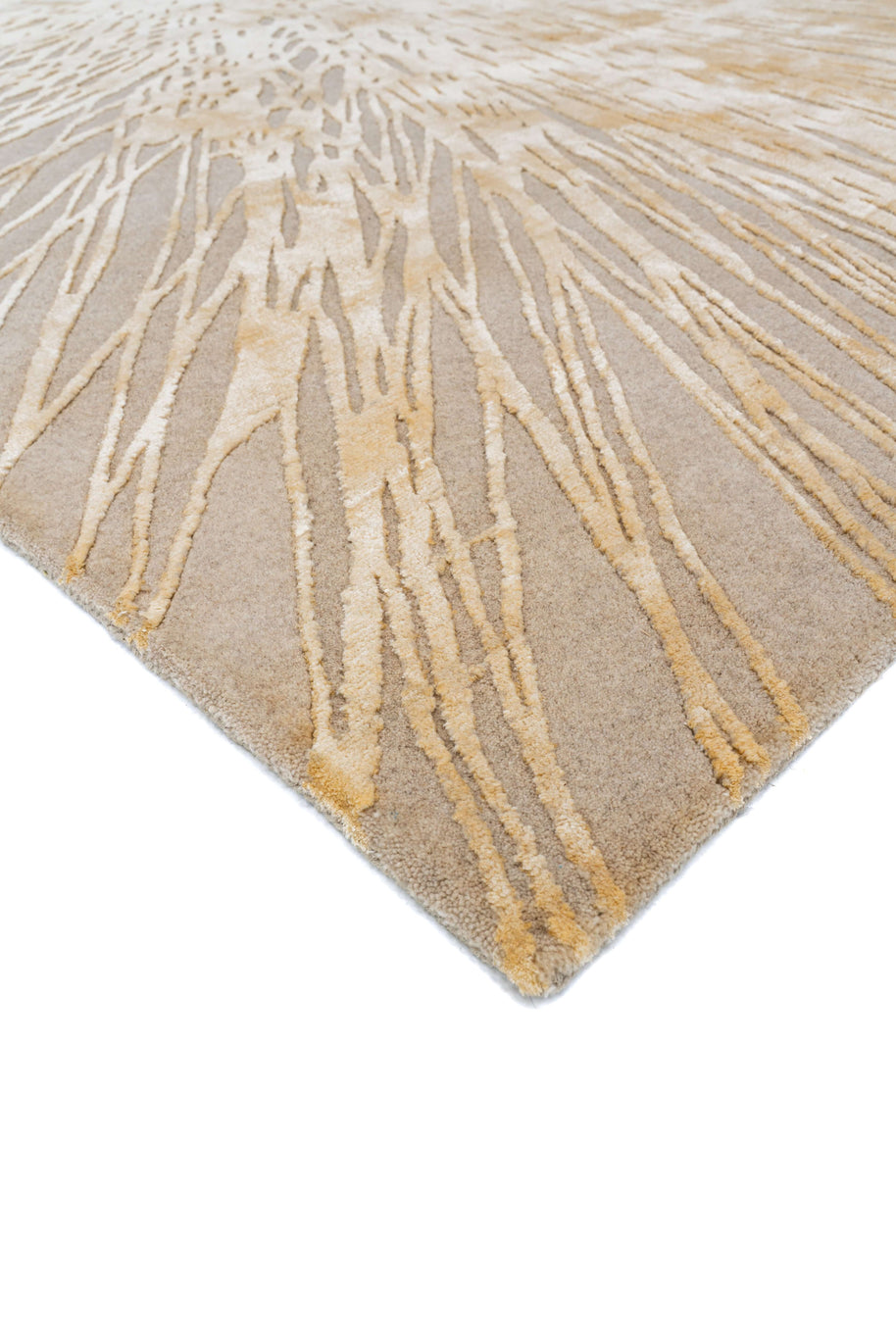 S U N B U R S T luxury handmade rug by Cherom, beige New Zealand wool, contemporary design.