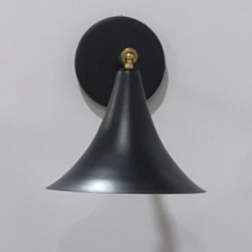 A black wall sconce with a frosted glass shade and a visible metal structure, mounted on a wall.