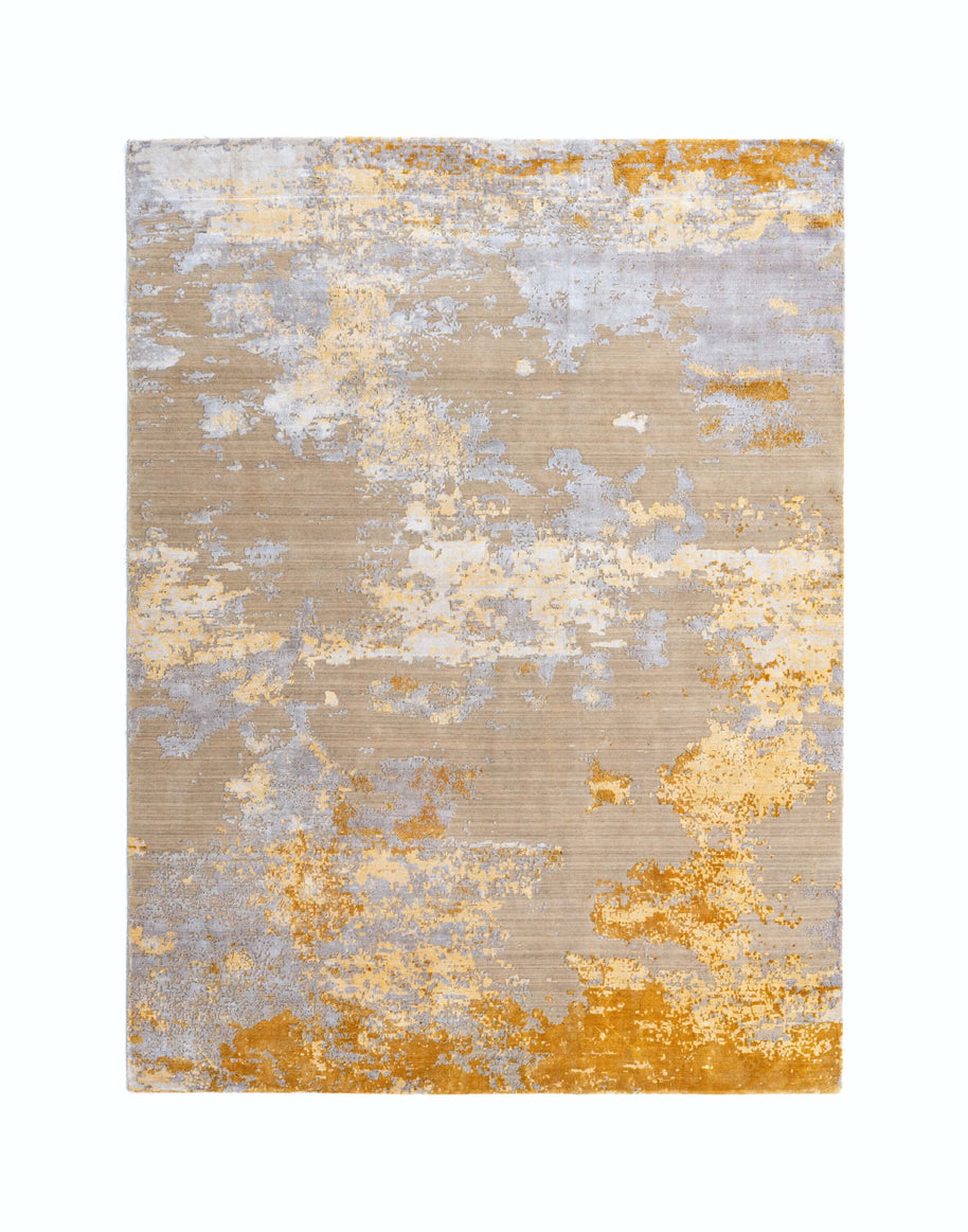 A S T O N - G O L D luxury handmade rug by Cherom, gold and blue, New Zealand wool, contemporary design.