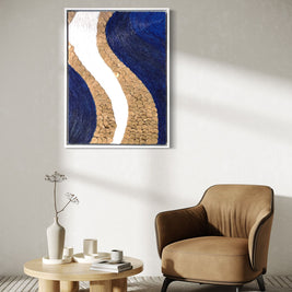 A captivating blue and gold wave artwork, ideal for enhancing home interiors with a touch of elegance and refined taste.