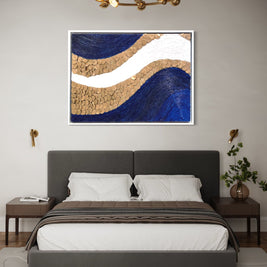 An elegant blue and gold wave painting, perfect for adding a sophisticated touch to living room or bedroom decor