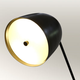 Black floor lamp compatible with energy-saving LED bulbs, combining style and practicality.