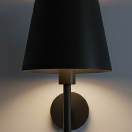 Black wall lamp with a shade on a neutral background