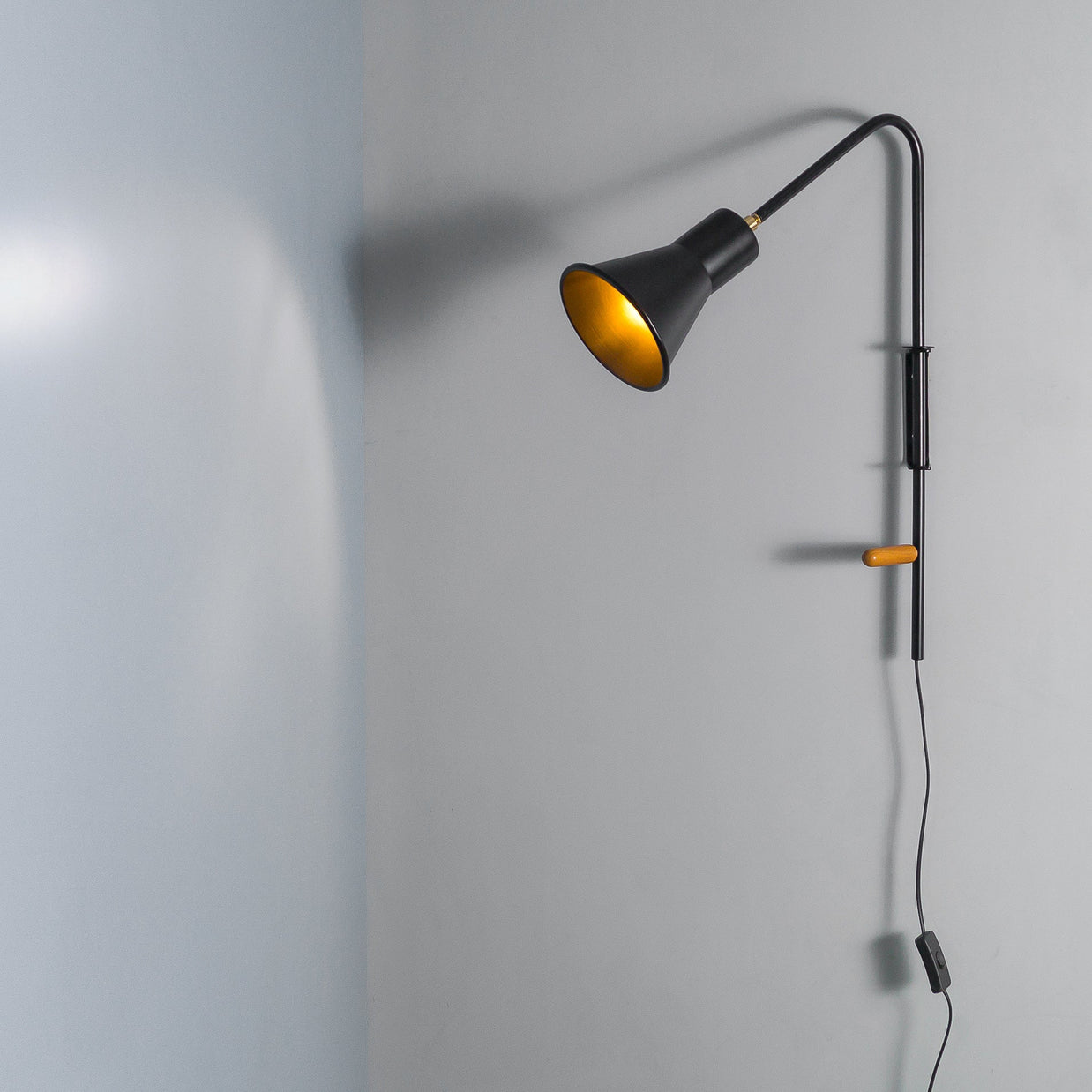 FSW 203 Gold Swivel Wall Sconce Adjustable Lampshade - The Black Steel