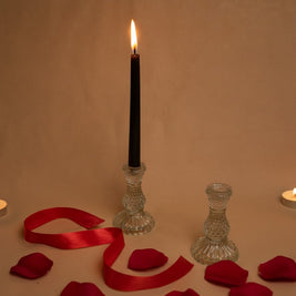 black taper candle set, midnight flame candle, luxury candle stand, modern home decor candle, artecasa decor, romantic candle set