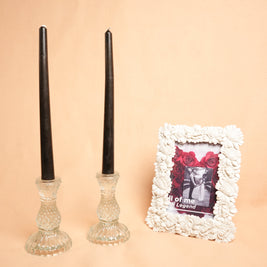 black taper candle set, midnight flame candle, luxury candle stand, modern home decor candle, artecasa decor, romantic candle set