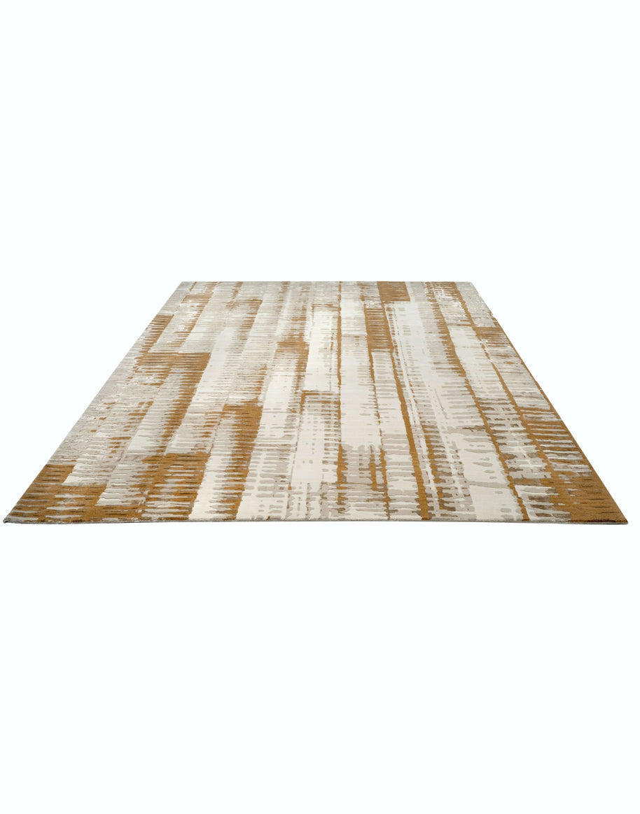 E D A N luxury handmade rug by Cherom in ivory and gold New Zealand wool.