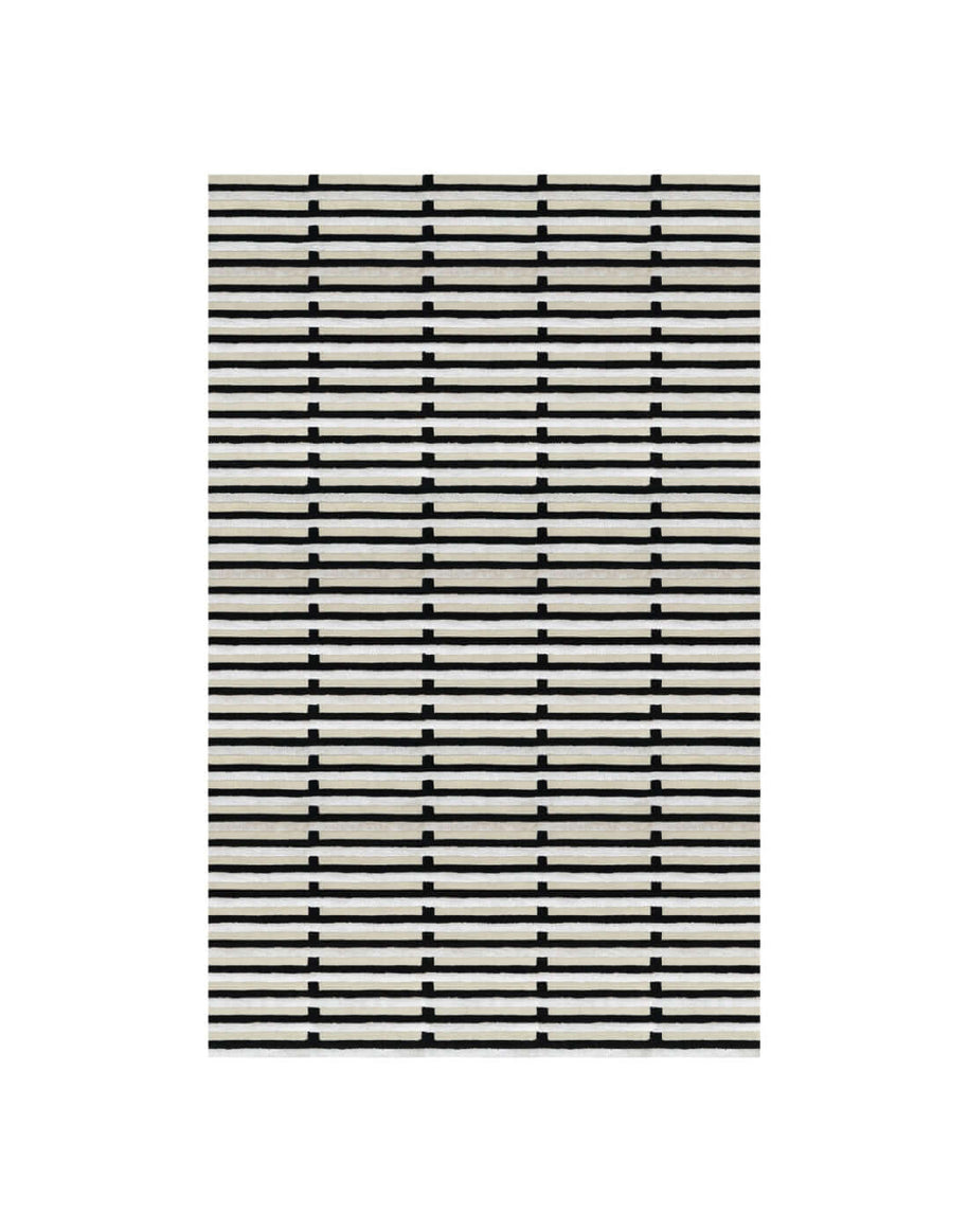 S T R I A L luxury handmade rug by Cherom, modern rug in black and cream, New Zealand wool.