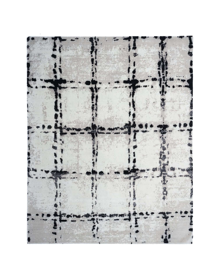 A L V A R luxury handmade rug by Cherom, New Zealand wool, contemporary check pattern.