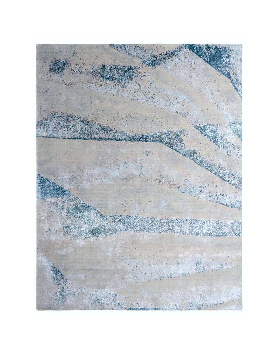 C A R I B B E A N luxury handmade rug by Cherom, New Zealand wool, blue and cream, contemporary design.