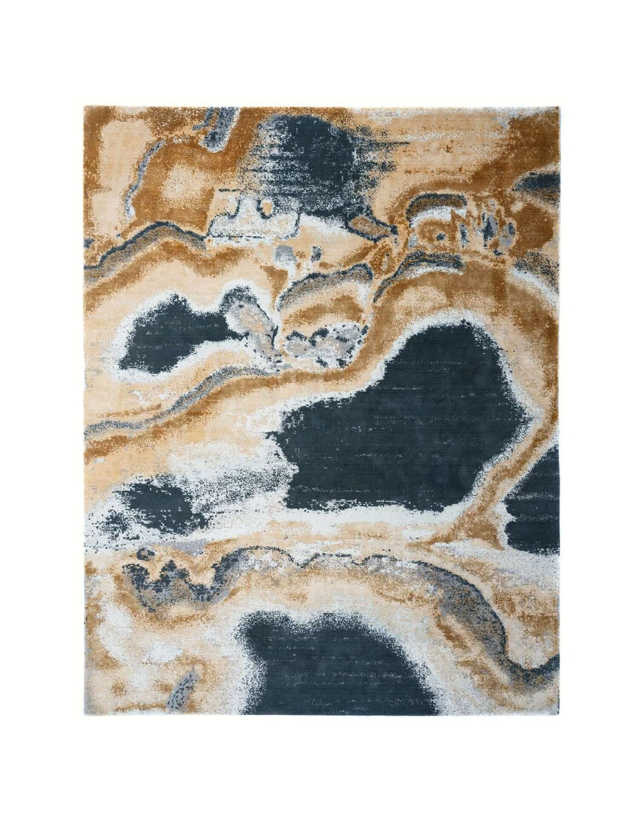 M O N T S E R R A T luxury handmade rug by Cherom in gold and slate grey.