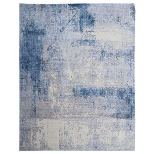 C A M U luxury handmade rug by Cherom in blue bamboo silk and New Zealand wool.
