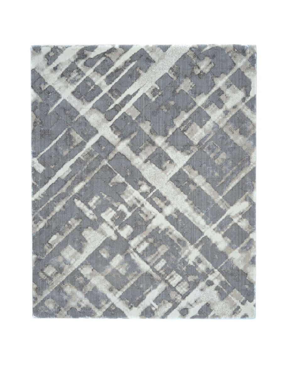 B A H A M A R luxury handmade rug by Cherom in grey New Zealand wool and bamboo silk.