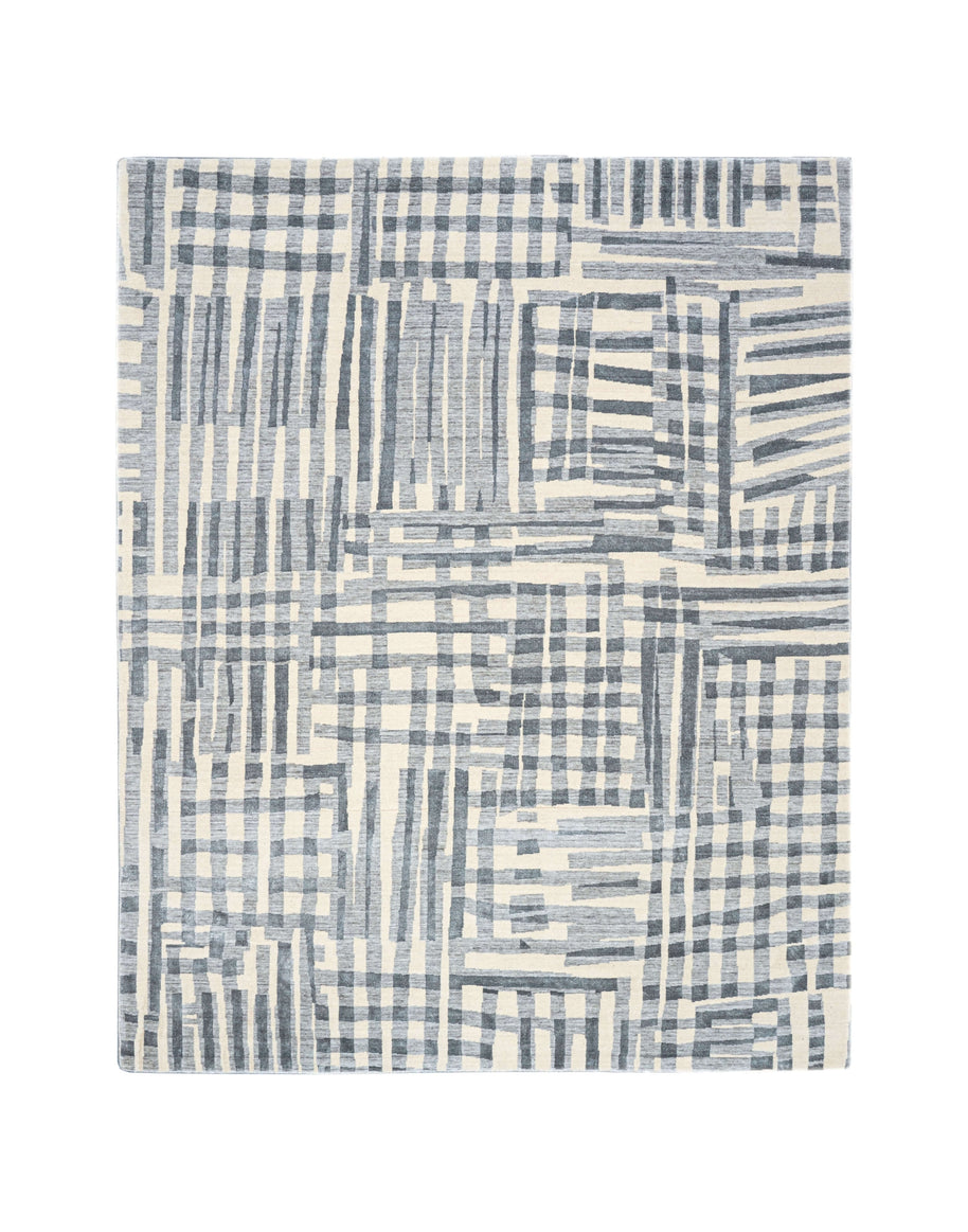 D E L M A R luxury handmade rug by Cherom, blue bamboo silk and New Zealand wool.
