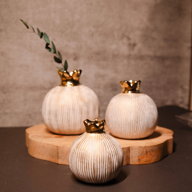 Golden Pomegranate Glory Vase Set – Luxury Porcelain Mini Vases for Home Decor - https://artecasa.in/
