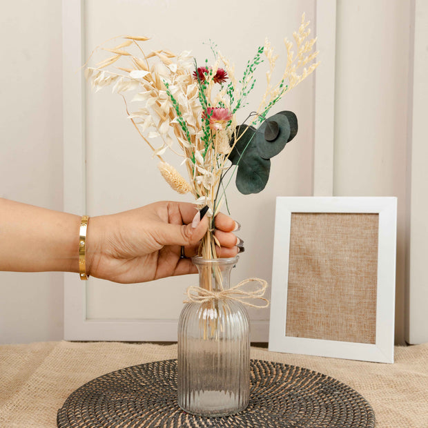 Crystal Bloom Clear Glass Vase with Dried Flowers | Modern Home Décor