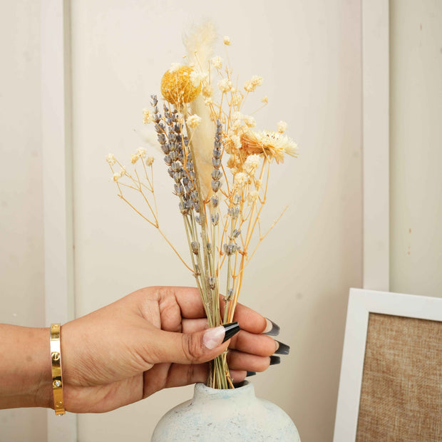 Coastal Bloom Blue & White Porcelain Vase with Dried Flowers | Home Décor