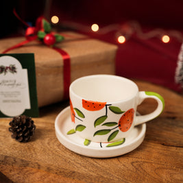 Citrus Delight Cup & Saucer Set – Orange Coffee Cup with Saucer - https://artecasa.in/