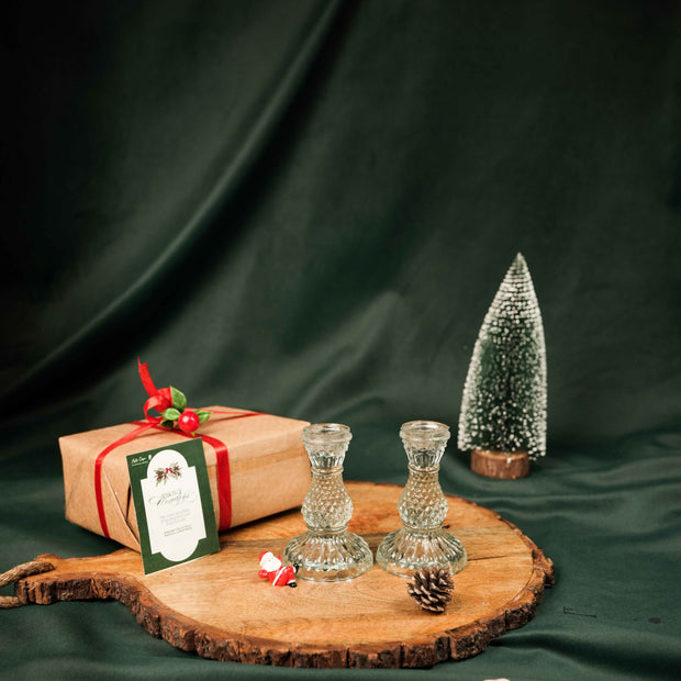 Glass Glow Candle Stand Set – Glass Taper Candle Holders with Red Taper Candles (Set of 2) |
