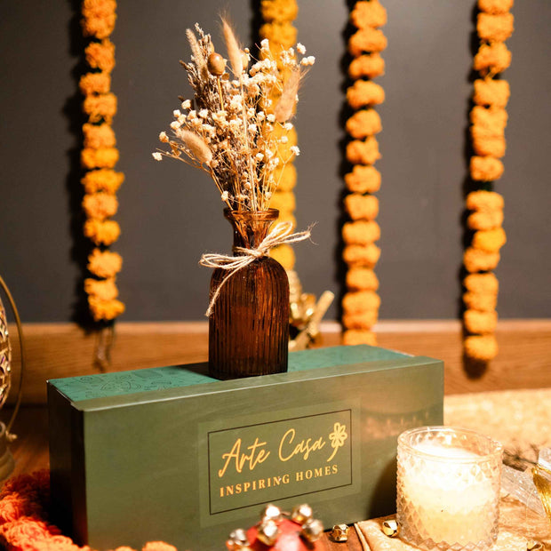 Rustic Bloom Diwali Gift Set | Aesthetic Festive Hamper with Dried Flowers & Decor – ArteCasa