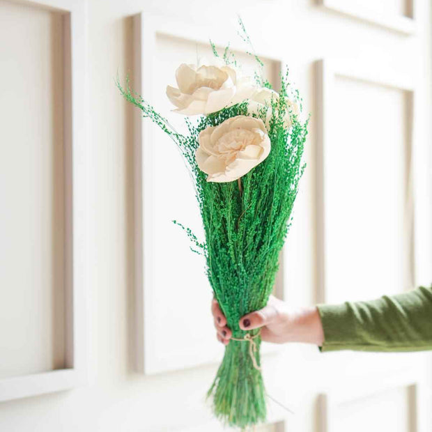 Evergreen Dried Flower Bunch | Green & White Aesthetic Floral Arrangement for Home Decor & Gifting – ArteCasa