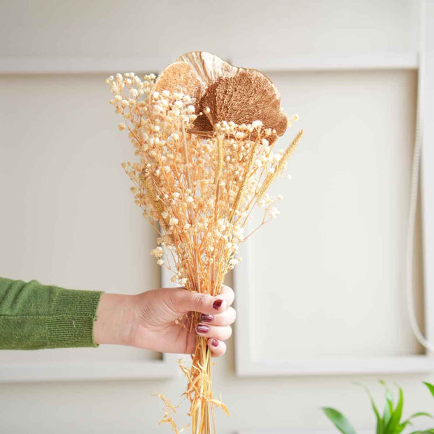 Golden harvest bunch with snow white vase