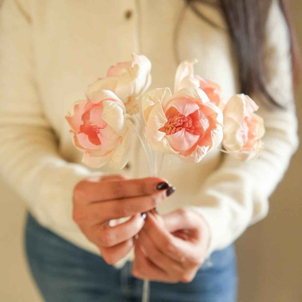 Dual Shade Sola Peony Pink & White Dried Flower Bunch | Elegant Home Decor | ArteCasa