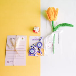 Handcrafted Tulip crochet Rakhi hamper (yellow) - https://artecasa.in/