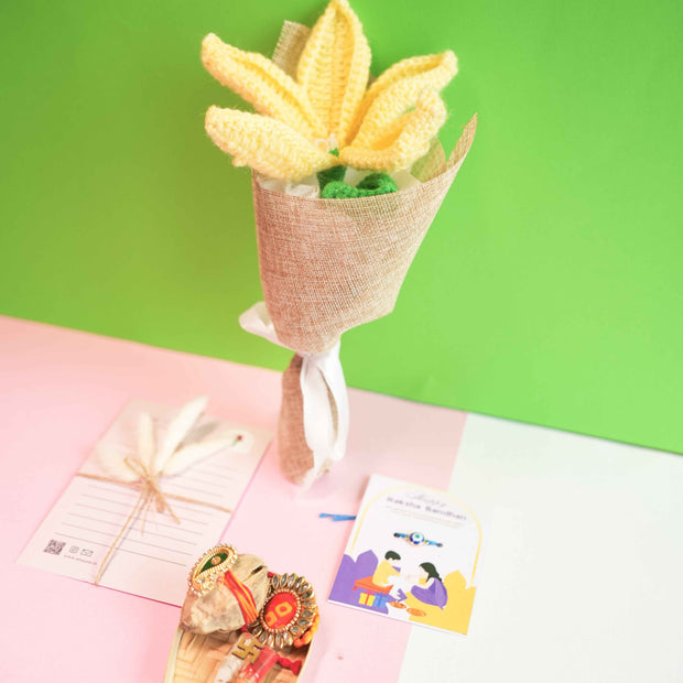 Handcrafted Yellow Tulip Rakhi Hamper – Premium Rakhi Gift Set