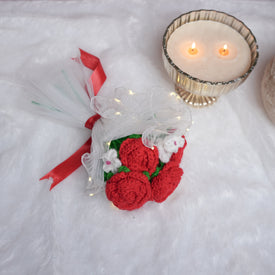 Radiant Red Rose Bloom – Handcrafted Crochet  with LED Glow | ArteCasa - https://artecasa.in/