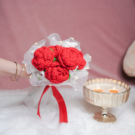 Radiant Red Rose Bloom – Handcrafted Crochet  with LED Glow | ArteCasa - https://artecasa.in/