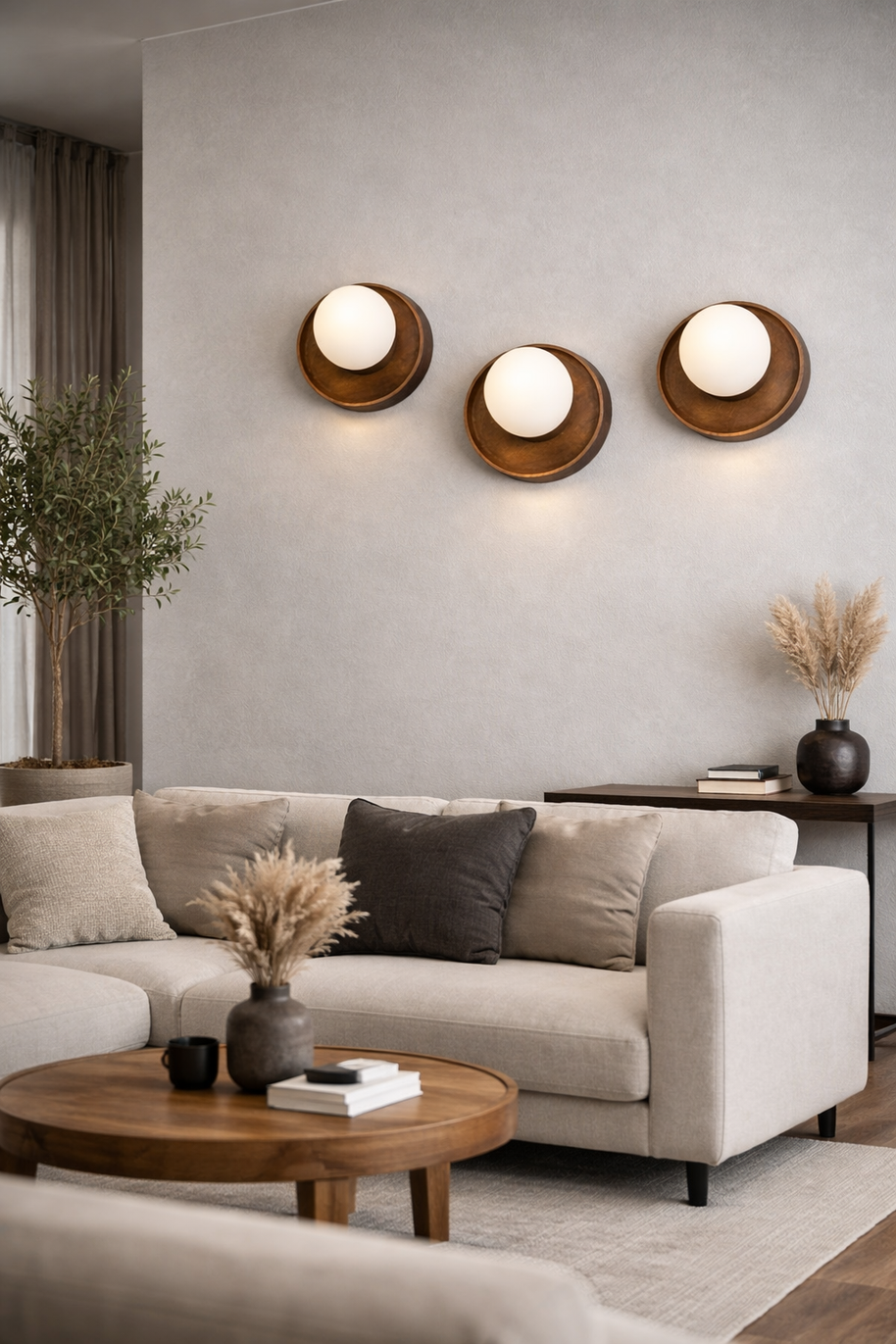 Elegant walnut wall light fixture