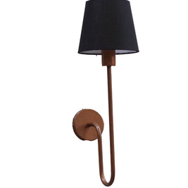 Contemporary wall lamp showcasing a sleek black shade and a striking copper-colored curved arm
