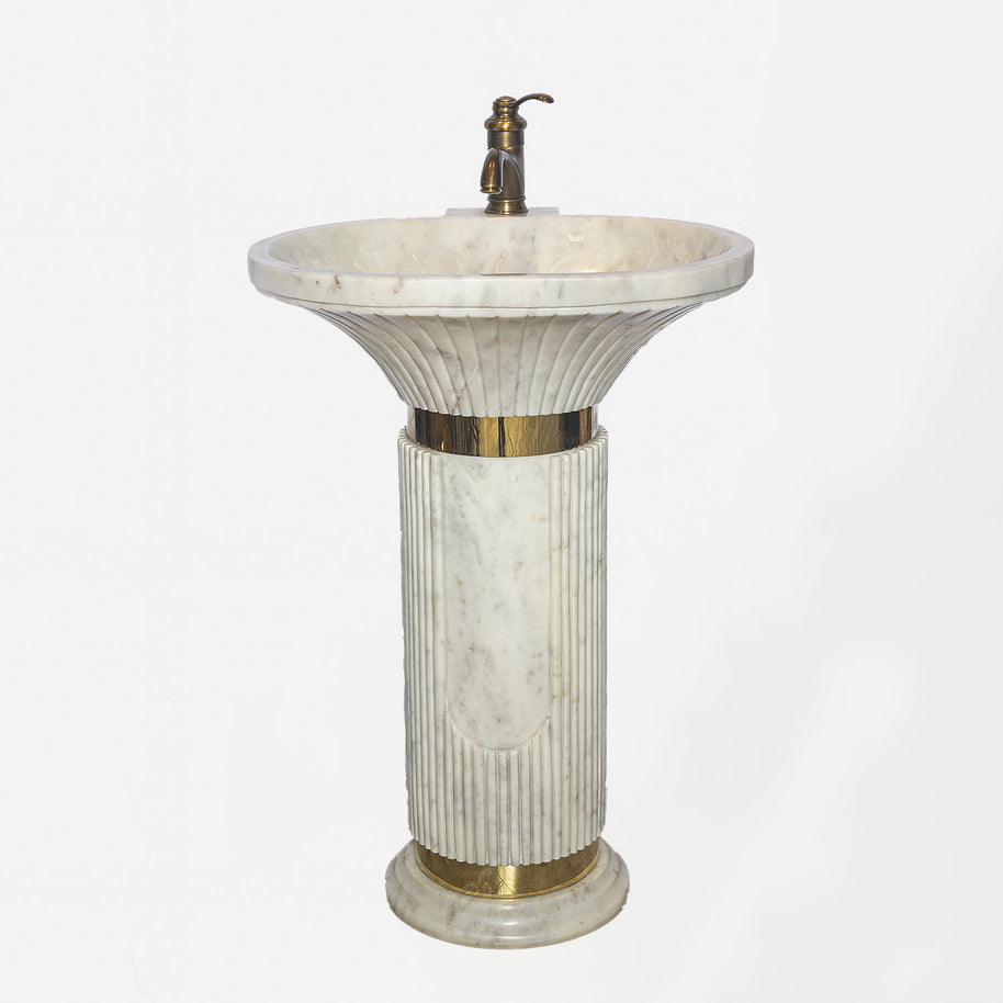 WHITE MARBLE PEDESTAL SINK
