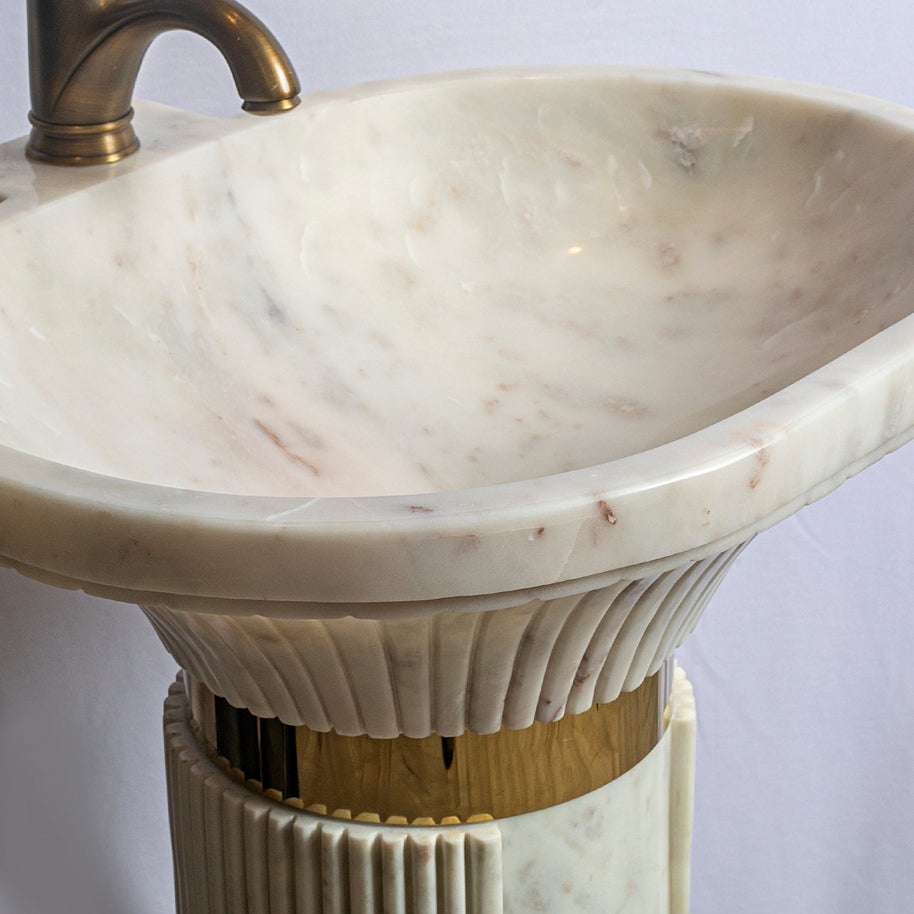 WHITE MARBLE PEDESTAL SINK