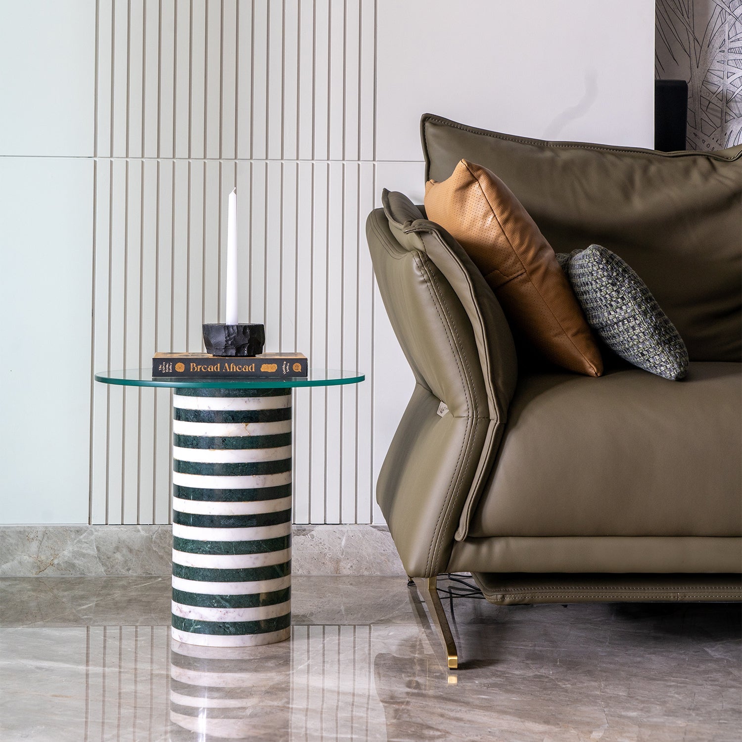 Striped Marble Cylindrical Side Table