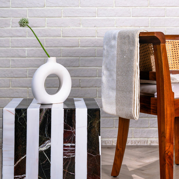 Striped Marble Cube Side Table
