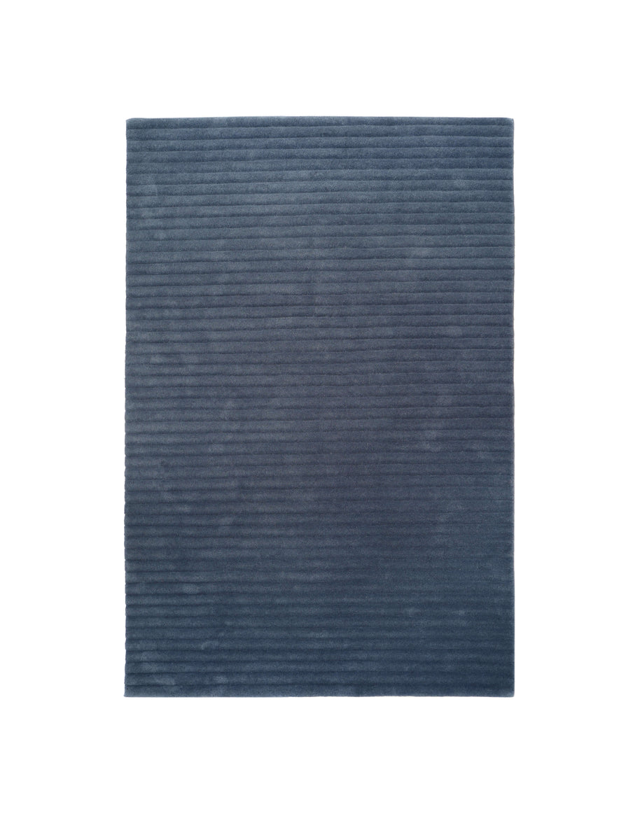 S C U L P T E D - C O R D U O Y luxury handmade rug by Cherom, dark blue New Zealand wool, contemporary design.