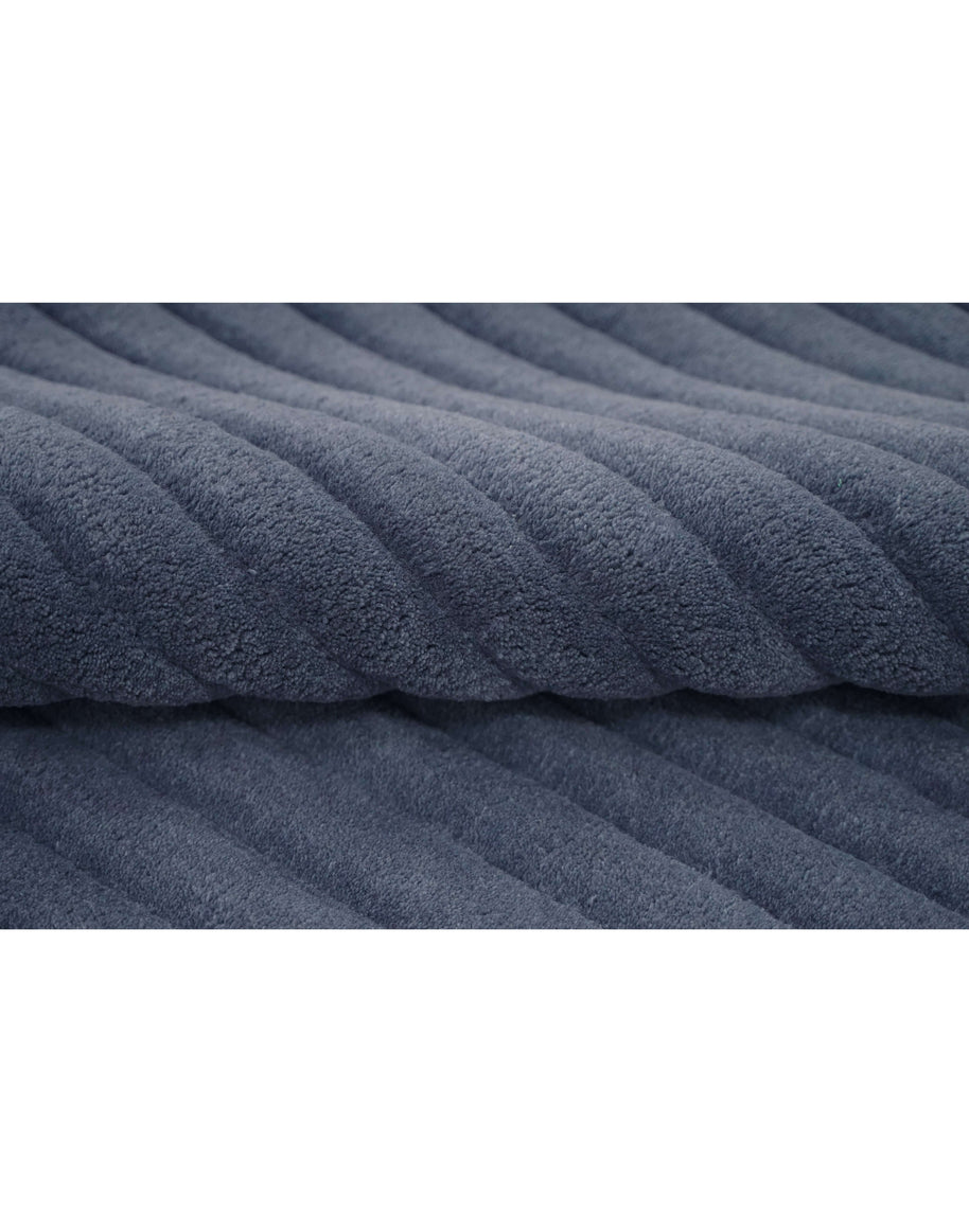 S C U L P T E D - C O R D U O Y luxury handmade rug by Cherom, blue New Zealand wool, contemporary design.