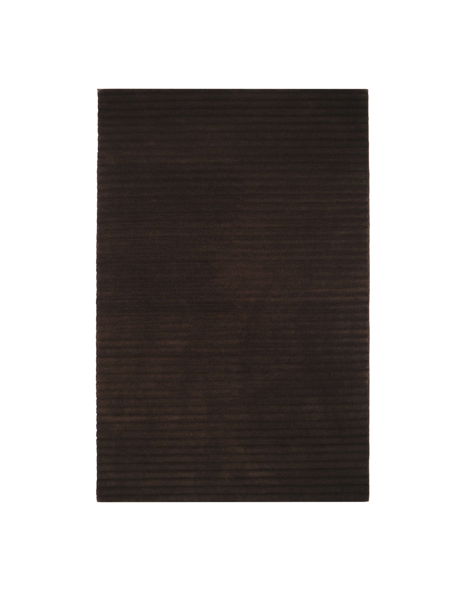 S C U L P T E D - C O R D U O Y luxury handmade rug by Cherom in dark brown New Zealand wool.