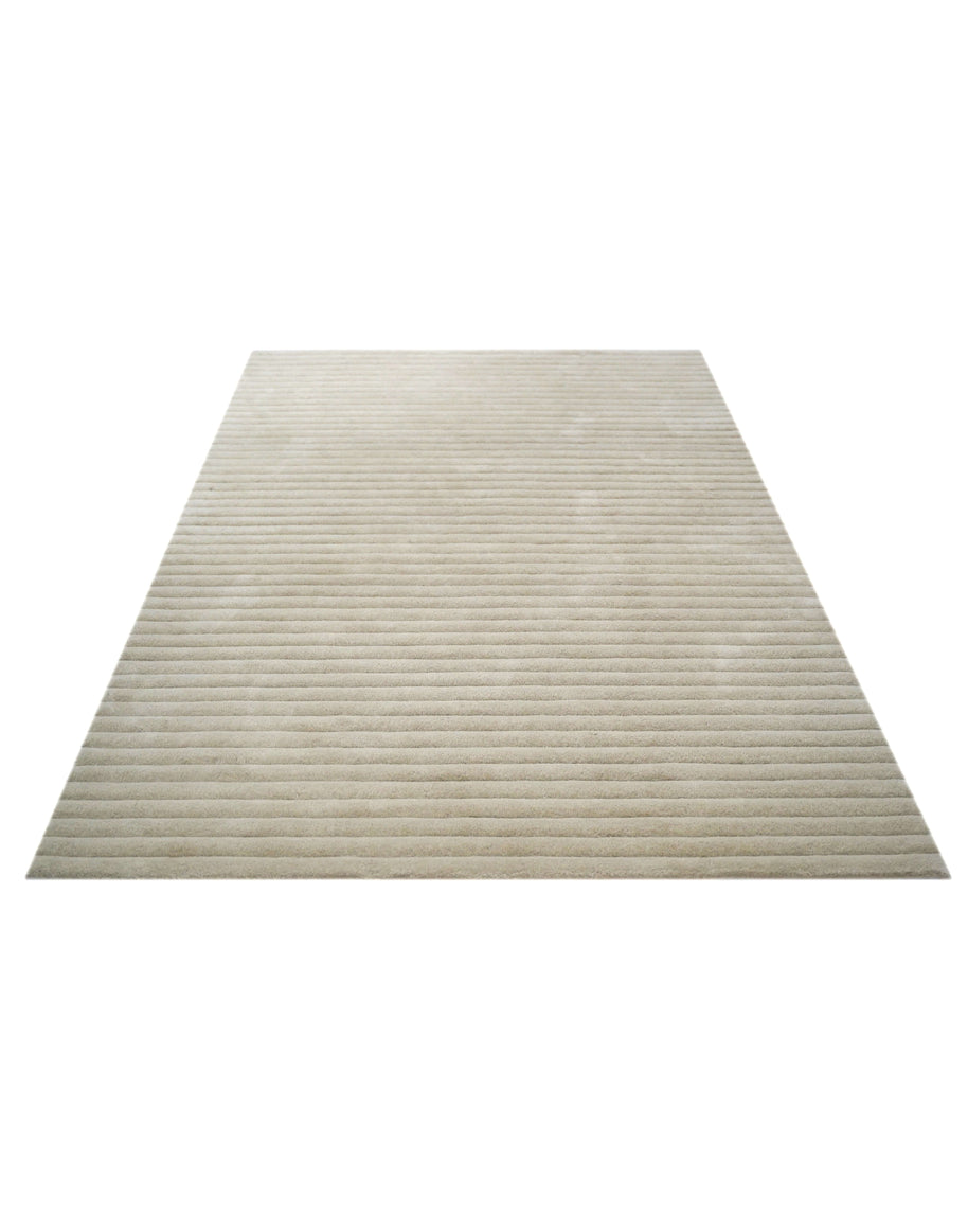 S C U L P T E D - C O R D U O Y luxury handmade rug by Cherom, cream New Zealand wool, contemporary design.