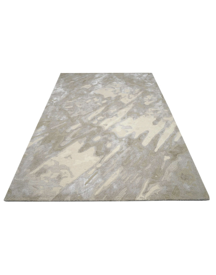 E L S A luxury handmade rug by Cherom in beige New Zealand wool, modern abstract design.
